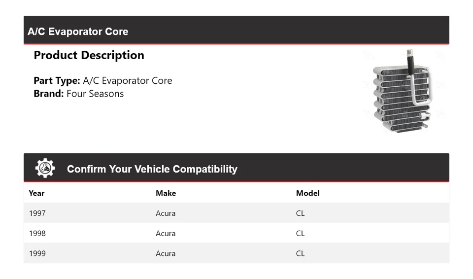 Núcleo evaporador de aire acondicionado Acura CL 1997-1999 4 estaciones 1998 Foto 2 de 4
