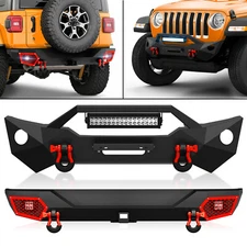 Rear /Front Bumper W/ LED Lights For 18-2023 2024 Jeep Wrangler JL JLU Unlimited