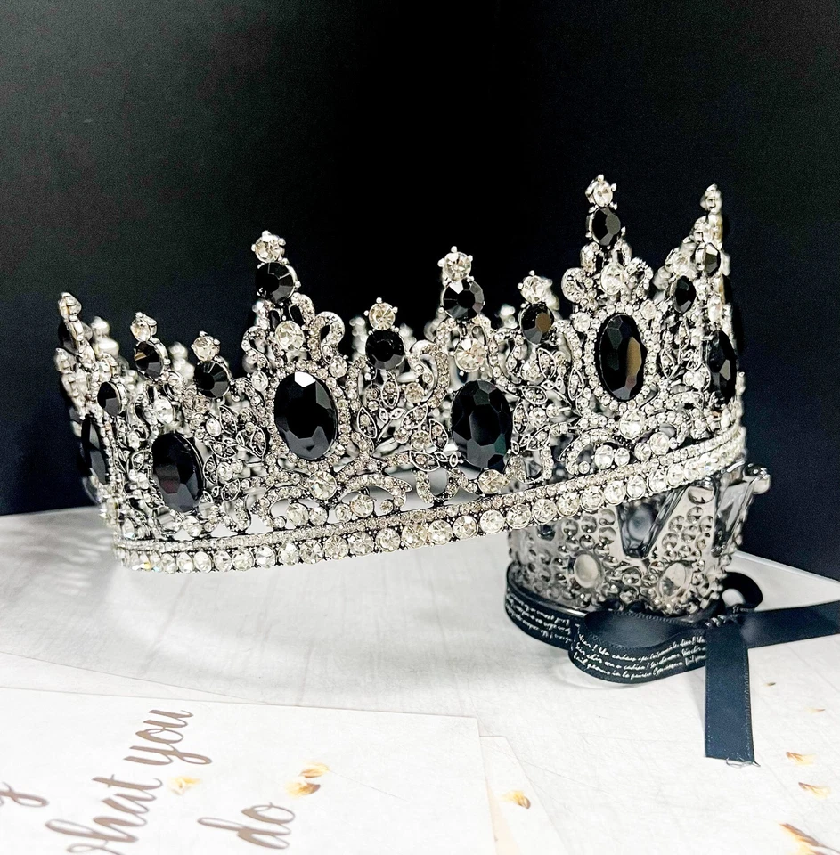 Королевская королевская корона, черная хрустальная корона, серебряная корона для свадебной вечеринки, корона для выпускного - Изображение 4 из 4