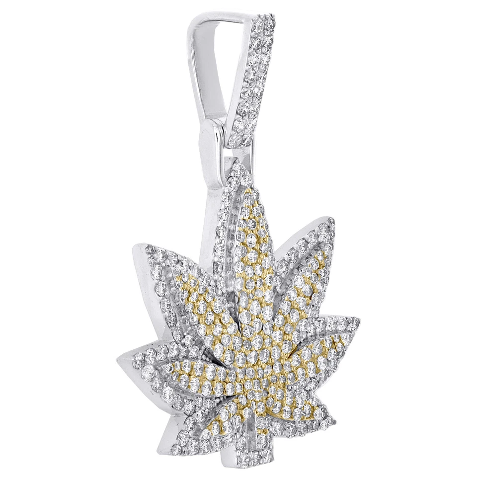 Подвеска в виде листа конопли с круглым бриллиантом из белого золота 10 карат 1,90 карата - Изображение 2 из 4