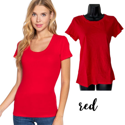 ACTIVE BASIC Round Neck Short Sleeve Basic Top Women - CHOOSE SIZE & COLOR - NEW