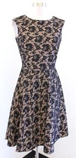 Tahari ASL Levine Black Tan Floral Lace Fit and Flare Dress Sz 2 Cocktail Party