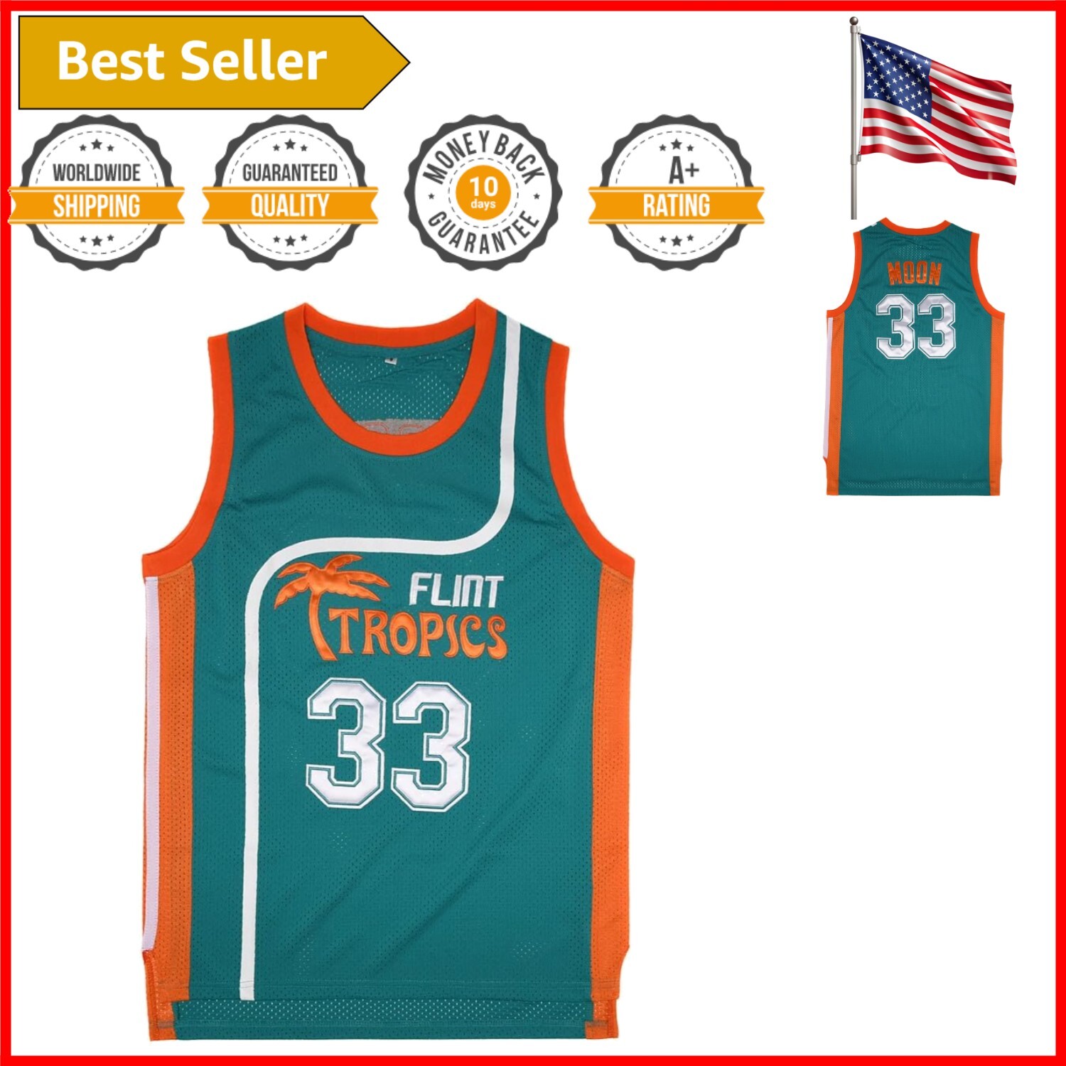 Jackie Moon Flint Tropics 90s Basketball Jersey - Vintage Style for Men