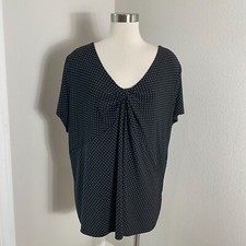 Chaps Womens Plus 3X Polka Dot Twist Front V Neck Short Sleeve Tunic Top Shirt