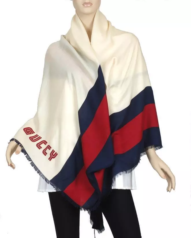 NOUVELLE ÉTOLE ÉCHARPE ENVELOPPANTE CHÂLE GUCCI MODAL SOIE « GUCCY » WEB BORDURES