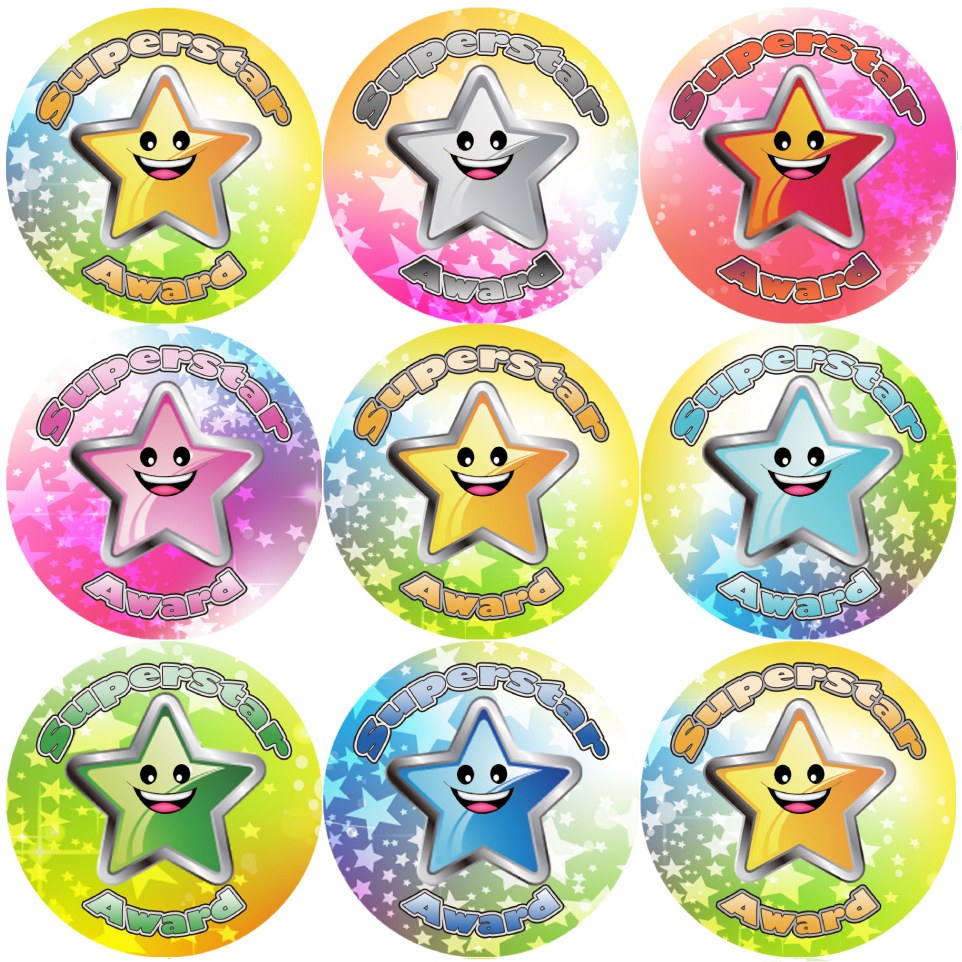 144 Superstar Award 30mm Children's Reward Stickers for Teachers and Parents