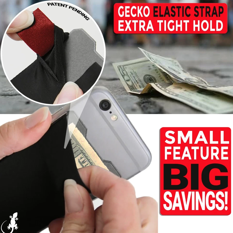 Gecko Phone Wallet - Stick-On Stretchy Lycra Adhesive Card holder -UNIVERSAL FIT - Image 4 of 4