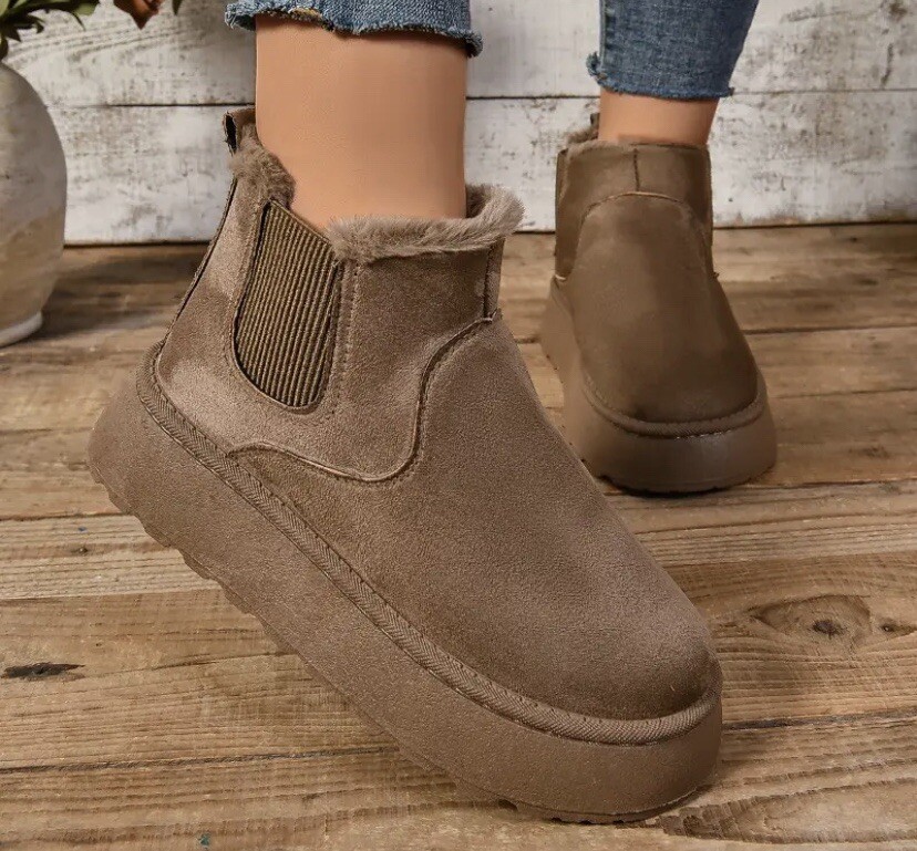 Brown Slippers Snow Ankle Chelsea Boots New Platform Sole Warm