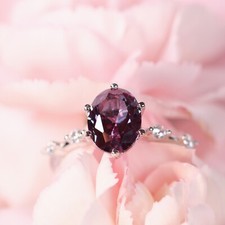 Oval color changing Alexandrite engagement ring in 925 sterling silver