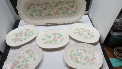 Vintage Six Piece Hanagen Japan  Floral  China  Dessert Serving Tray Set