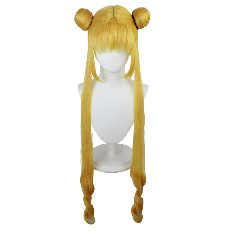 40" Anime Sailor Moon Usagi Tsukino para Cosplay Disfraz Pelucas con 2 Colas de Caballo Doradas Foto 2 de 4