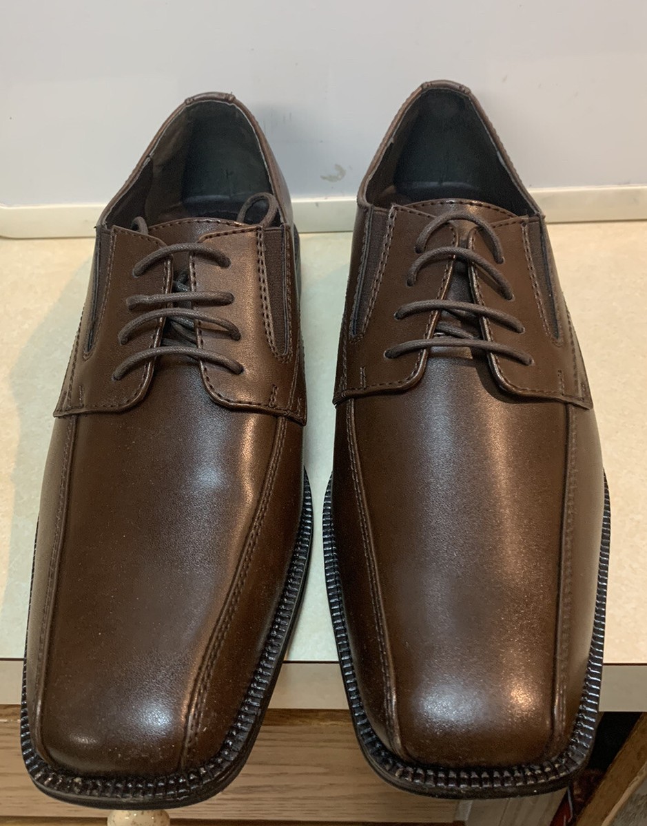 Alfani Like New Men\'s Brown Leather Square Toe Lace-Up Dress Shoes ALFANI Mens Dress Shoes Ralphie Brown Moc Toe Lace Up  main image 3
