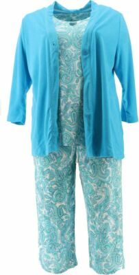 Aria 3Pc Jacket Tank Pant Lounge Set, Blue, Lg