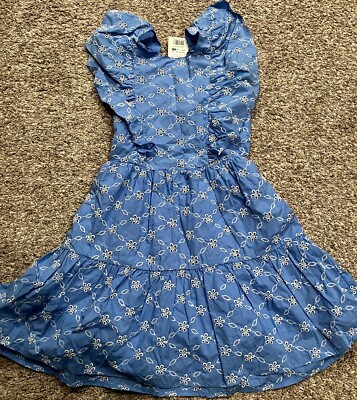 NWT Girl Original Marines Blue Dress Flutter Sleeve Crochet Elastic Waist 13 yrs