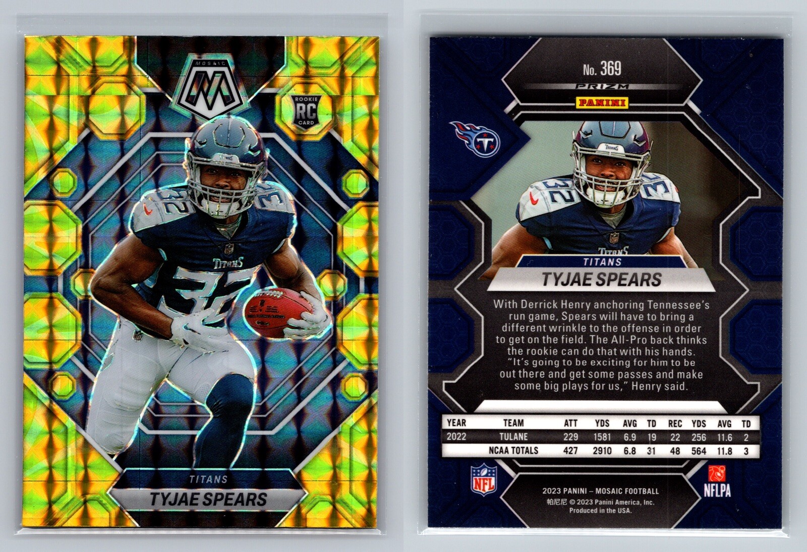 2023 Panini Mosaic - Rookies Reactive Yellow Mosaic Prizm #369 Tyjae Spears (RC)