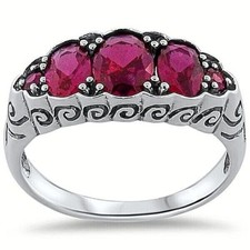 NOUVEAU VINTAGE STYLE 925 STERLING SILVER LAB-CREATED RED RUBY RING     254