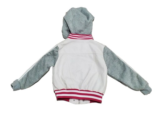 Rare Dollhouse Girl White Gray Faux Leather Varstiy Zip Hooded Jacket Coat M 5 6 - Picture 5 of 6