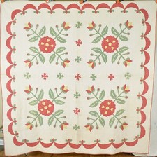 OUTSTANDING Vintage 1850's Floral Applique Antique Quilt Hearts  Shamrocks 
