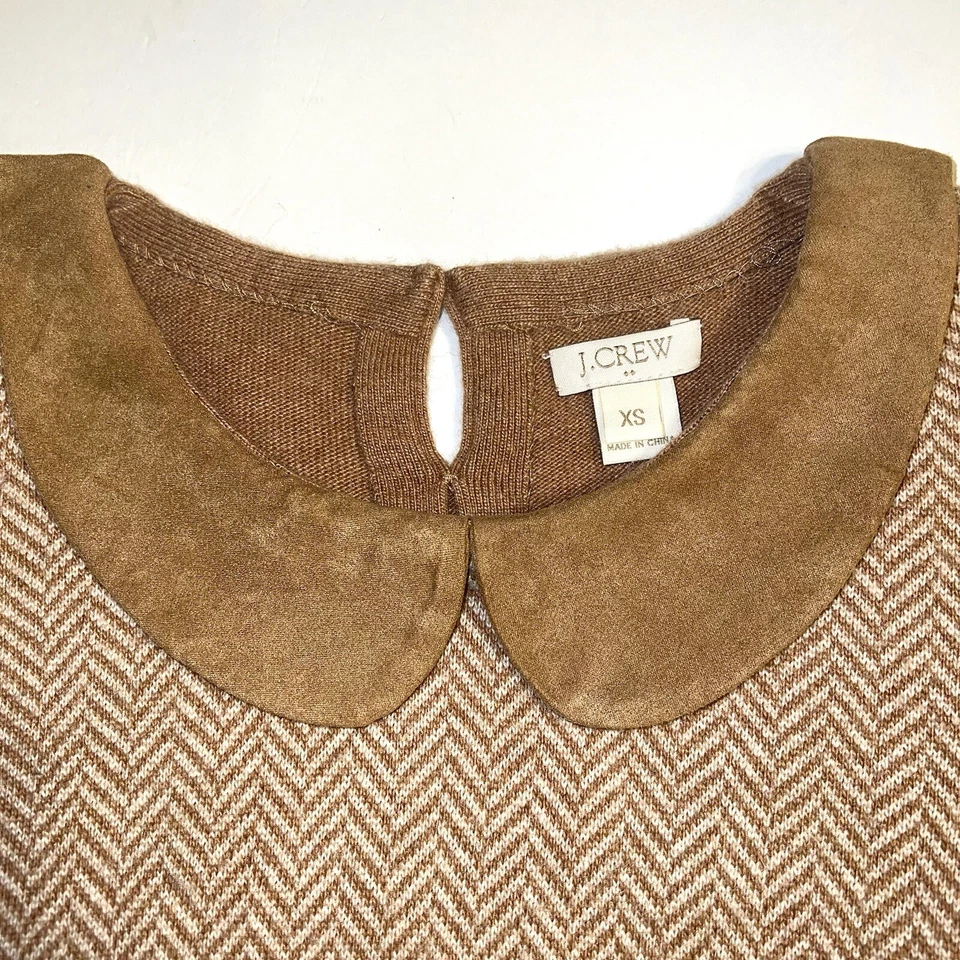 J. Crew Factory Herringbone Peter Pan Collar Sweater in Camel Brown Sz XS - Image 3 of 4