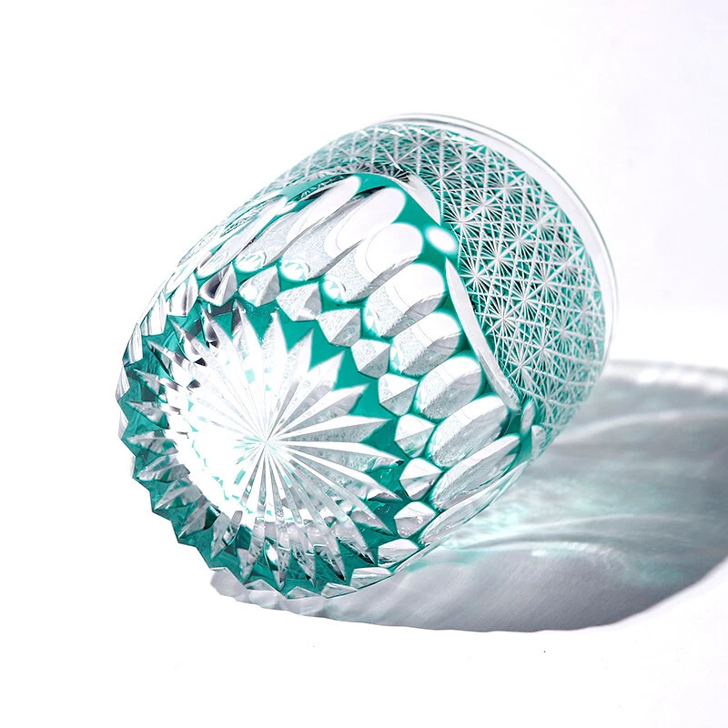 Стаканы для виски Edo Kiriko хрустальные ручная резка прозрачные зеленые подарочная упаковка 9 унций - Изображение 4 из 4