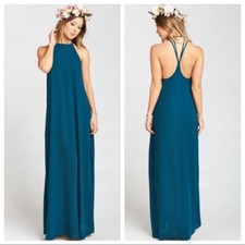 Show Me Your Mumu Womens Bridesmaid Dress Small Green Teal Halter Maxi Flirtini