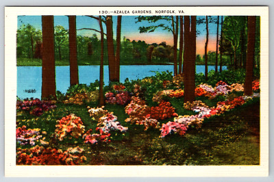 c1940s Azalea Gardens Norfolk VA Vintage Postcard Linen