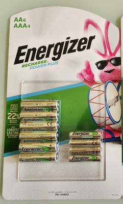 Energizer Rechargable Batteries Power Plus 6 AA + 4 AAA NiMH Made in Japan