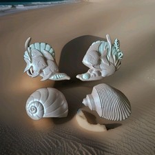 1980's BURWOOD Aquamarine Angelfish, 3d Shell Wall Art Decor Hanging 4pc Set