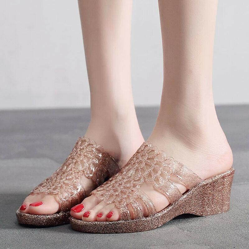 PANTOFOLA D’ORO Ciabatte donna gelatina trasparente zeppa tacco sandali spiaggia slide scarpe décolleté