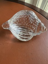 Vintage Conch Sea Shell Clear Glass Art Paperweight 5"