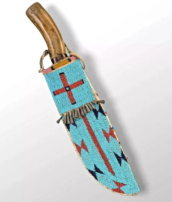 #ad Indian Beaded Native Sioux Style Leather Knife Sheath Beaded Knife Cover $77.00