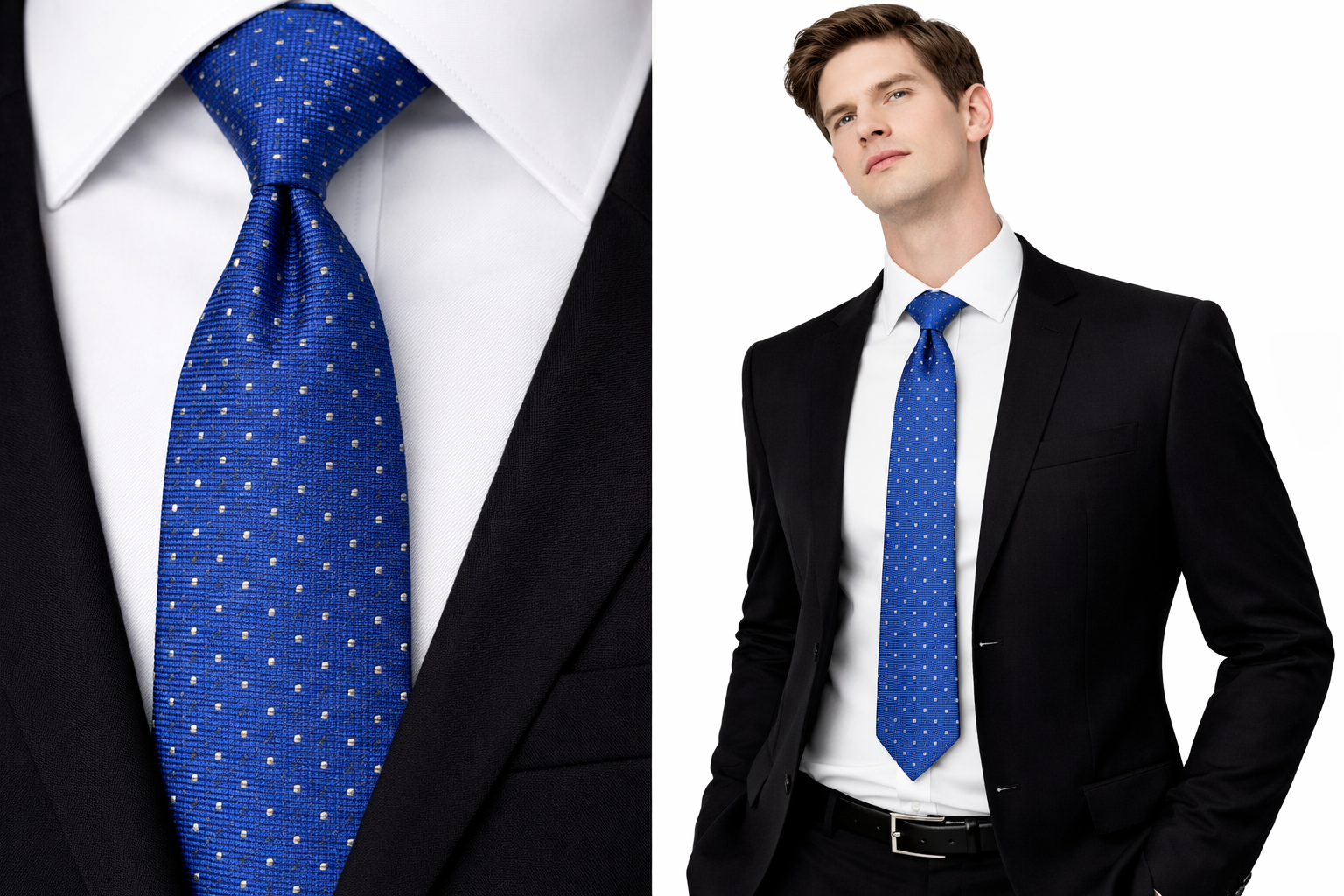 Men's Tie Blue Black White Polka Dot Office Classic Formal Silk Necktie Gift UK