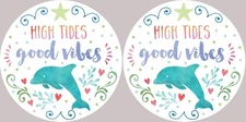 High Tides Good Vibes Teal Blue Dolphin Car Coasters Set of 2