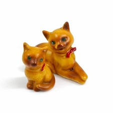 Vintage ceramic small cat figurines bundle x2 – green-eye cats  British Made