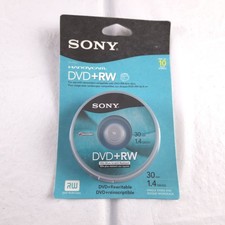 Sony DVD Plus RW Spindle Skin 10 Pack, 30 min 1.4GB Brand New Sealed NOS