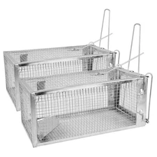 2 Pack Rat Trap Cage Humane Live Rodent Trap Cage Galvanized Iron Mice Mouse Con