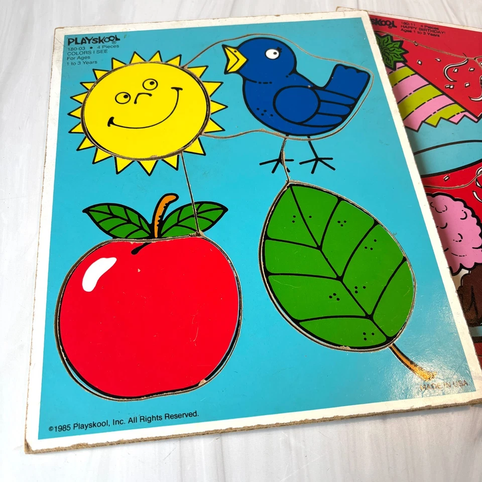 VTG Fisher Price Childs Wood Puzzle HAPPY BIRTHDAY! & COLORS I SEE 180-11 180-03 - Image 4 of 4