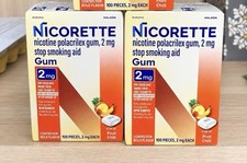 2 Packs Nicorette Nicotine Gum 2mg Fruit Chill 100 Pcs 200 Total Exp 12/2028