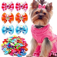 20pcs Summer Dog Hair Bows Dog Bows with Diamond Colorful Grooming Rubber Band F