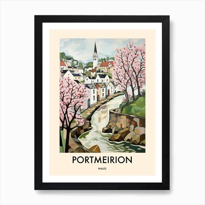 Portmeirion (Wales) Gemälde 3 Reisen gerahmt Wandbild Poster Leinwanddruck Bild