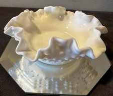 VTG Fenton White Milk Glass Hobnail Ruffle 5 1/2" Dish, Bowl, Candy, Trinkets.