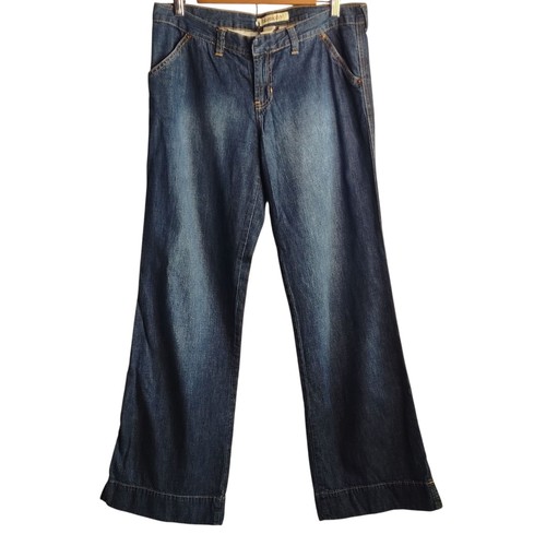 Pantalones de mezclilla para mujer Abercrombie & Fitch talla 8 pierna ancha recta lavado oscuro 100 % algodón - Imagen 3 de 6