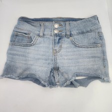 Levis Girls Girlfriend Shorts Size 8 Distressed Denim Cutoff Jean Shorts Blue