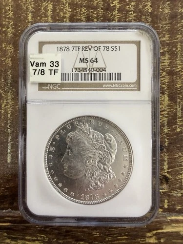 1878 7TF REV OF 78 MS64 Morgan Silver Dollar, White, Clean