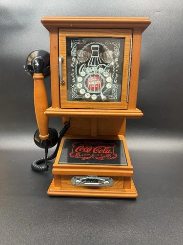 VINTAGE | COCA-COLA | Wooden Wall Hanging Push Phone | Retro Telephone