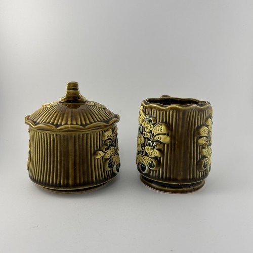 VTG MCM Cream & Sugar Green Yellow Flowers Tilso Japan Ceramic Granny Core READ - Picture 4 of 19