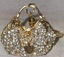 Gold Tone Rhinestone Purse Bag Charm/Keychain. NIP