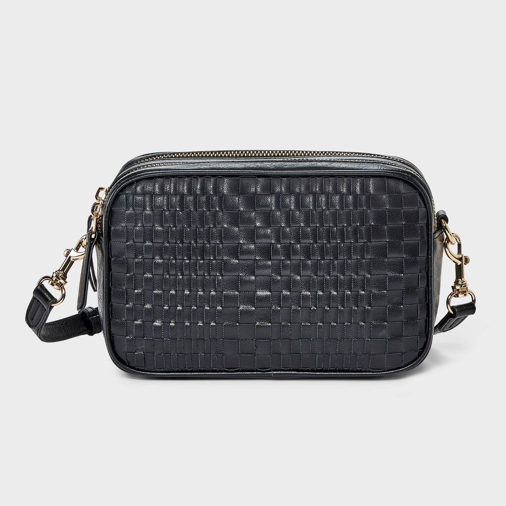 Woven Double Zip Camera Crossbody Handbag - Universal Thread Black 3690₽