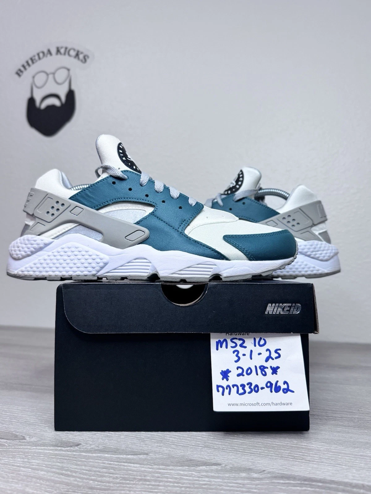 Taglia 10 Scarpe da corsa Nike Air Huarache bianco grigio teal 777330 962 sneakers