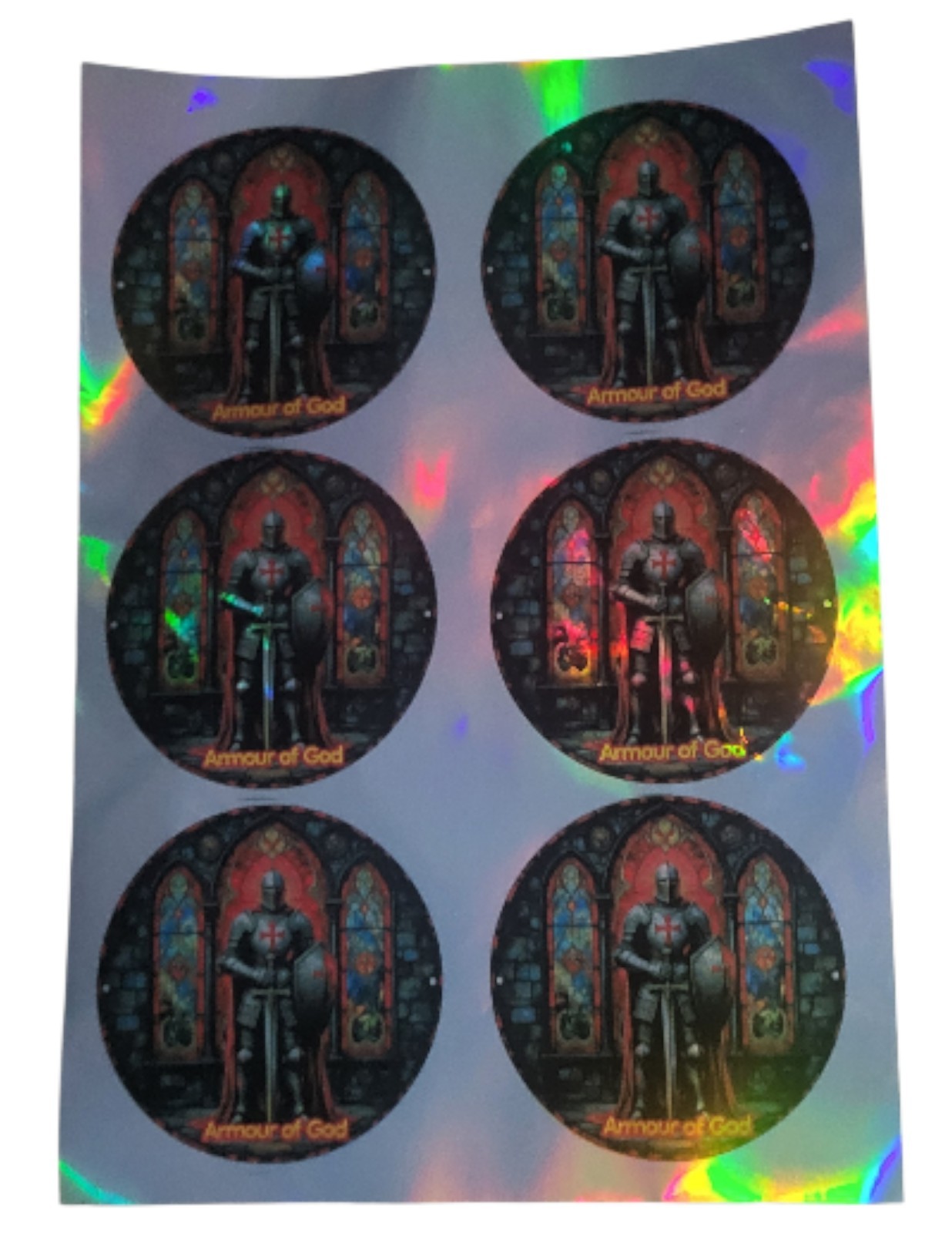 6 Armour Of God Holographic   Vinyl Stickers Size Of Each Individual Sticker 3